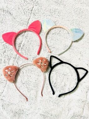 Girls 4-Cat Ear Headbands Set- Pink, Black, Rose, Tie dye-Girls hair accessories